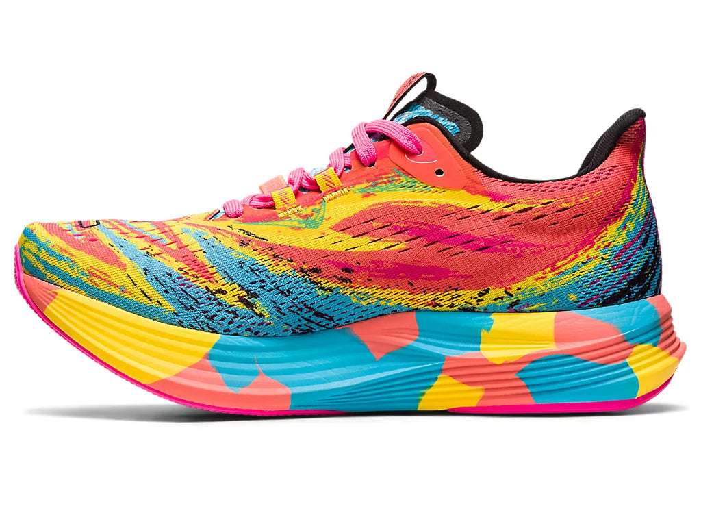 Medial view of the Women's Noosa Tri 15 by ASICS in the color Aquarium/Vibrant Yellow