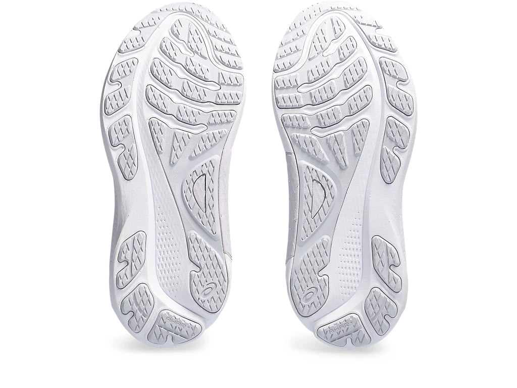 Bottom (outer sole) view of the Women's Kayano 30 (Anniversary) in White/Lilac/Hint