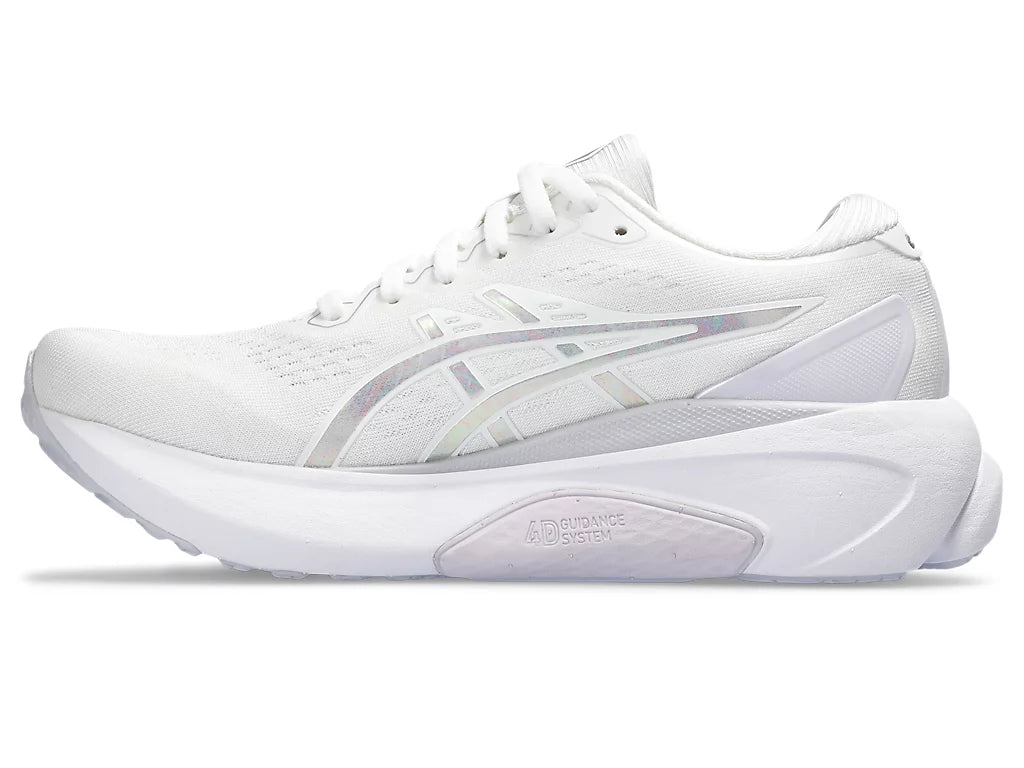 Medial view of the Women's Kayano 30 (Anniversary) in White/Lilac/Hint