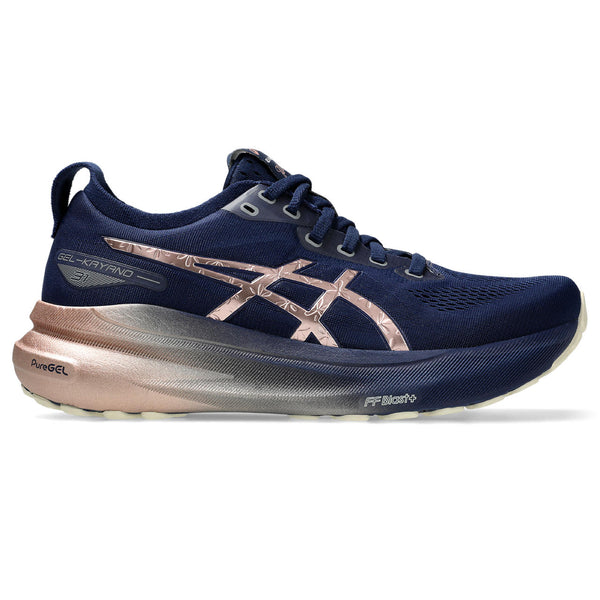 This Women's Kayano 31 is navy with a gold treatment