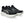 A pair of black and white running shoes with white soles on a white background.