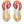 Close-up of a pair of white athletic shoes with red and orange sole pattern on a white background.