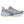 Gray women's ASICS running shoe with white sole on a white background