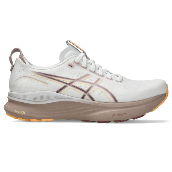 A great looking pair of Women's ASICS kayano 32 with a light upper and dark midsole.