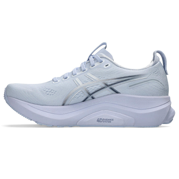Medial side of a light blue running shoe on a white background with a 4D Guidance system shown.