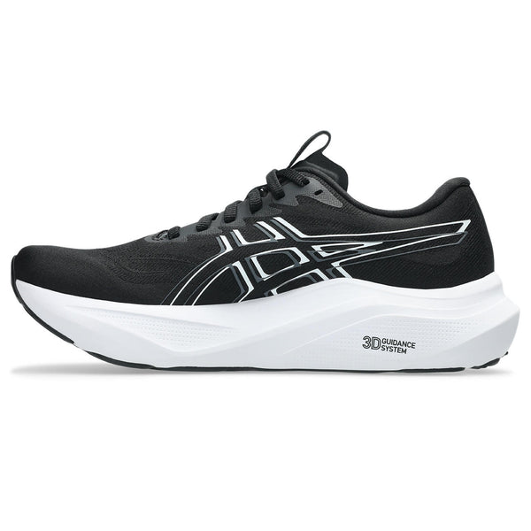 The Asics logo is outlined in white and grey on both the lateral and medial sides of the upper. 