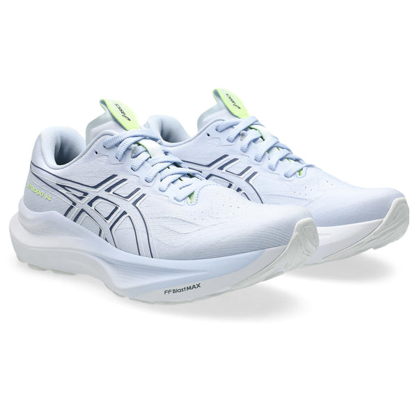 A deeper blue Asics logo is in the middle of the upper on both sides. 