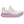 White running shoe with pink sole on a white background
