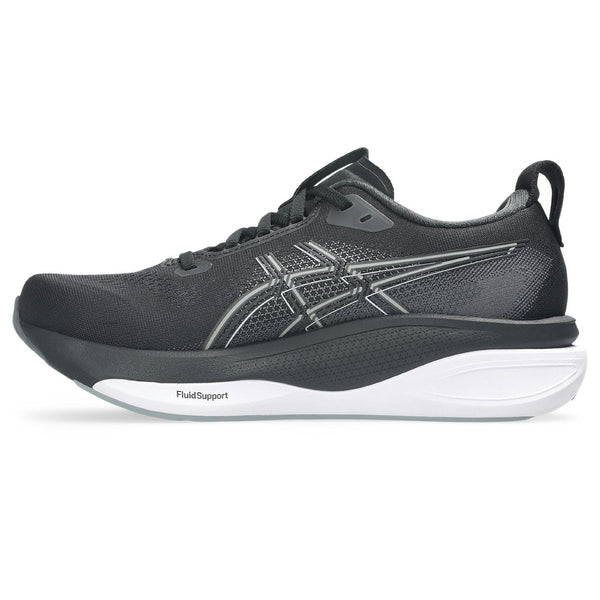 The top half of the midsole is black and the bottom half is white. 