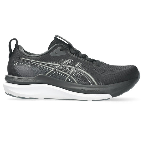 This Kayano 33 has a black upper and a white midsole. 