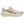 This women's running shoe has a rose colored upper and laces that match.