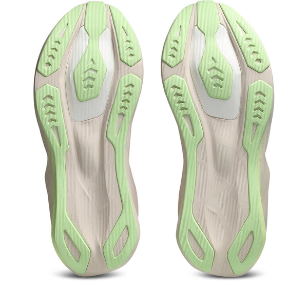 The oustsole of these ASICS running shoes have thin strips of rubber that wrap the bottom of the shoe to provide durability.