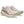 A pair of women's ASICS running shoes sitting at an angle with a rose colored upper.