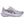 Gray running shoe with black logo on a white background