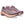 Pair of purple running shoes with beige soles on a white background