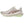 White running shoe with brown logo on a white background