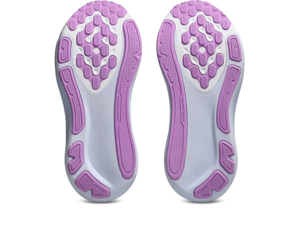 Purple and black running shoe on a white background