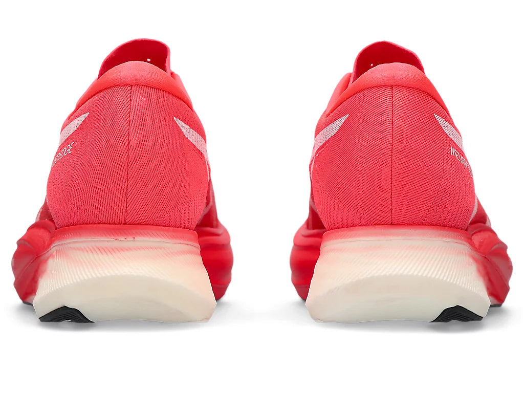 Back view of the Unisex MetaSpeed Edge + by ASICS in the color Diva Pink/White