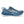 Blue running shoe with white sole on a white background