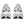 Back view of white running shoes with black sole on a white background
