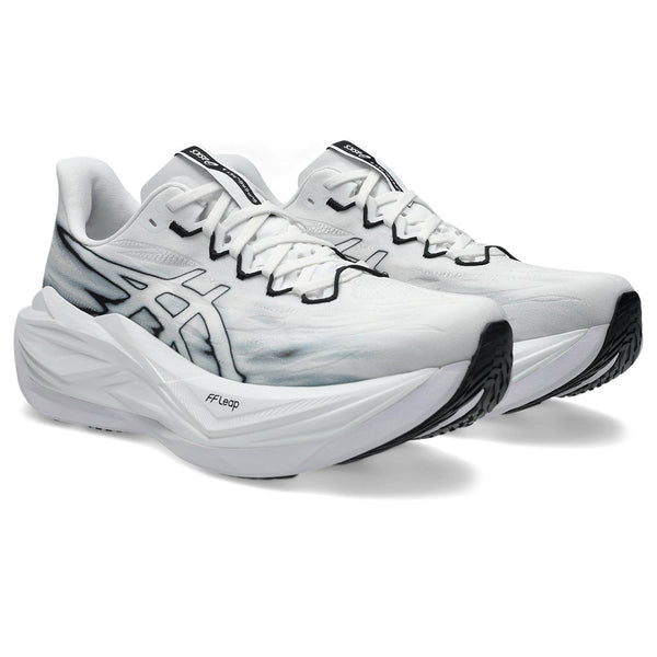 White running shoes with black accents on a white background