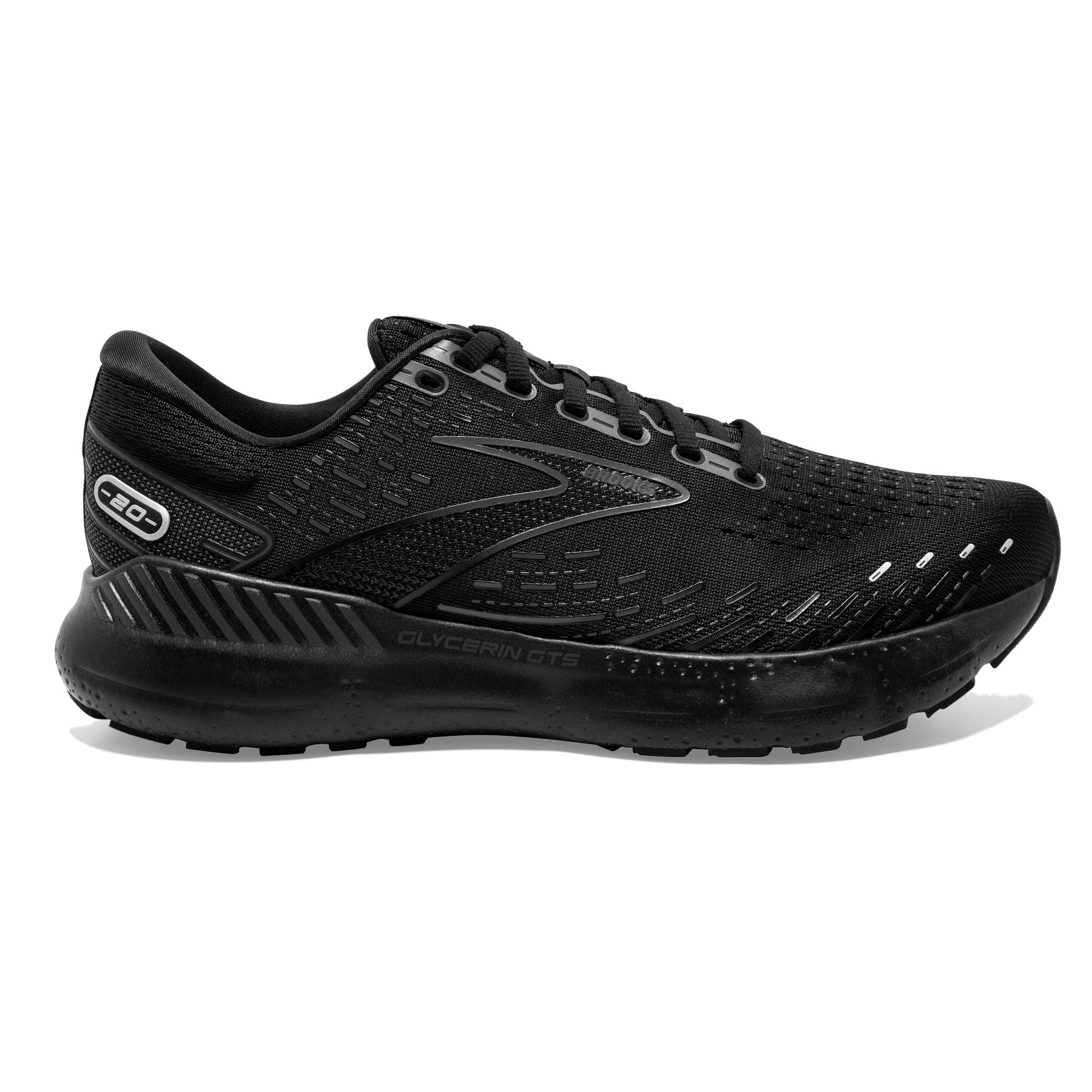 Lateral view of the Men's Glycerin GTS 20 in the wide 2E width, color Black/black/ebony