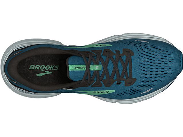 Top view of the Men's Ghost 15 by Brook's in the color Moroccan Blue/Black/Spring Bud