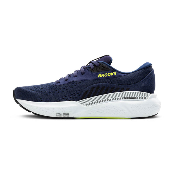 Grey stripes run across the top of the midsole on the medial side to highlight the GuideRails. 