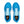 Pair of blue running shoes with white laces on a light gray background