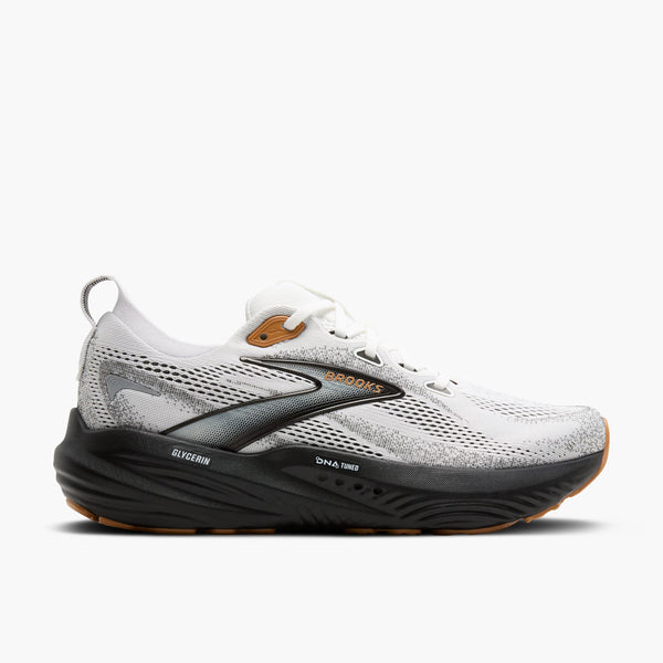 This Glycerin 22 has a white and grey upper and a black midsole. 