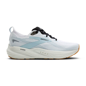 This Brooks Glycerin 22 has a light blue upper and a white midsole. 