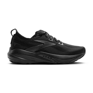 Black Brooks running shoe on a white background.