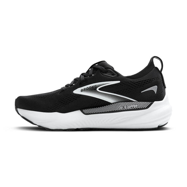 The white and black ombre Brooks logo pops against the black upper of this shoe. 
