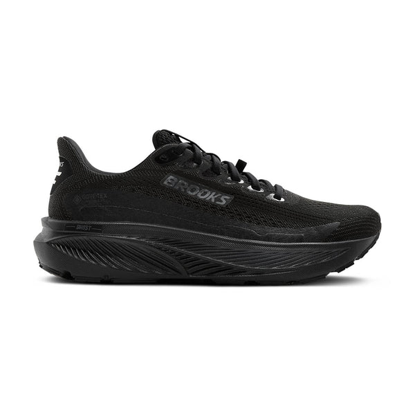 Black running shoe with 'Max Cushion' sole on a white background