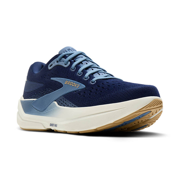The laces on this Ghost Max 3 running shoe are a very light blue that matches teh color of the logo.