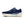 Blue running shoe with white sole on a white background