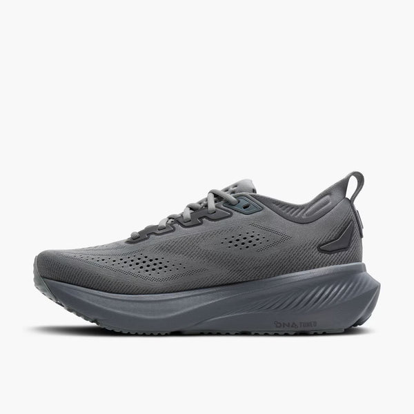 All dark grey running shoe on a white background