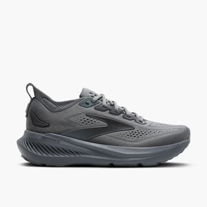 A tonal grey Brooks running shoe on a white background