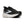 Black running shoe with white sole on a white background