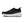 Black running shoe with white sole on a white background