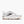 White running shoe with brown sole on a white background