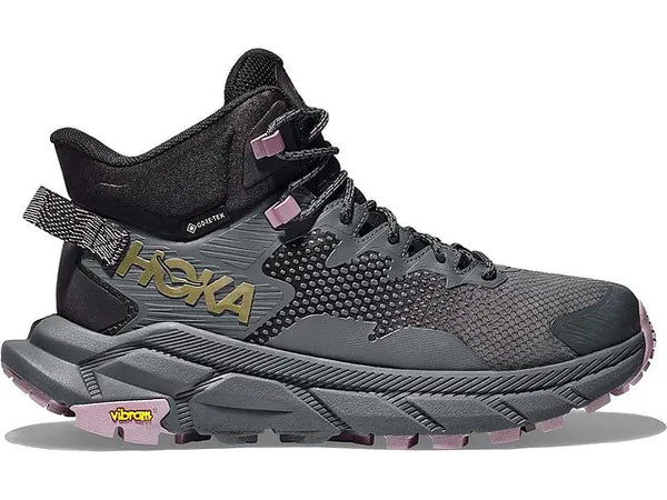Lateral view of the Women's Trail Code GTX by HOKA in Black/Castlerock