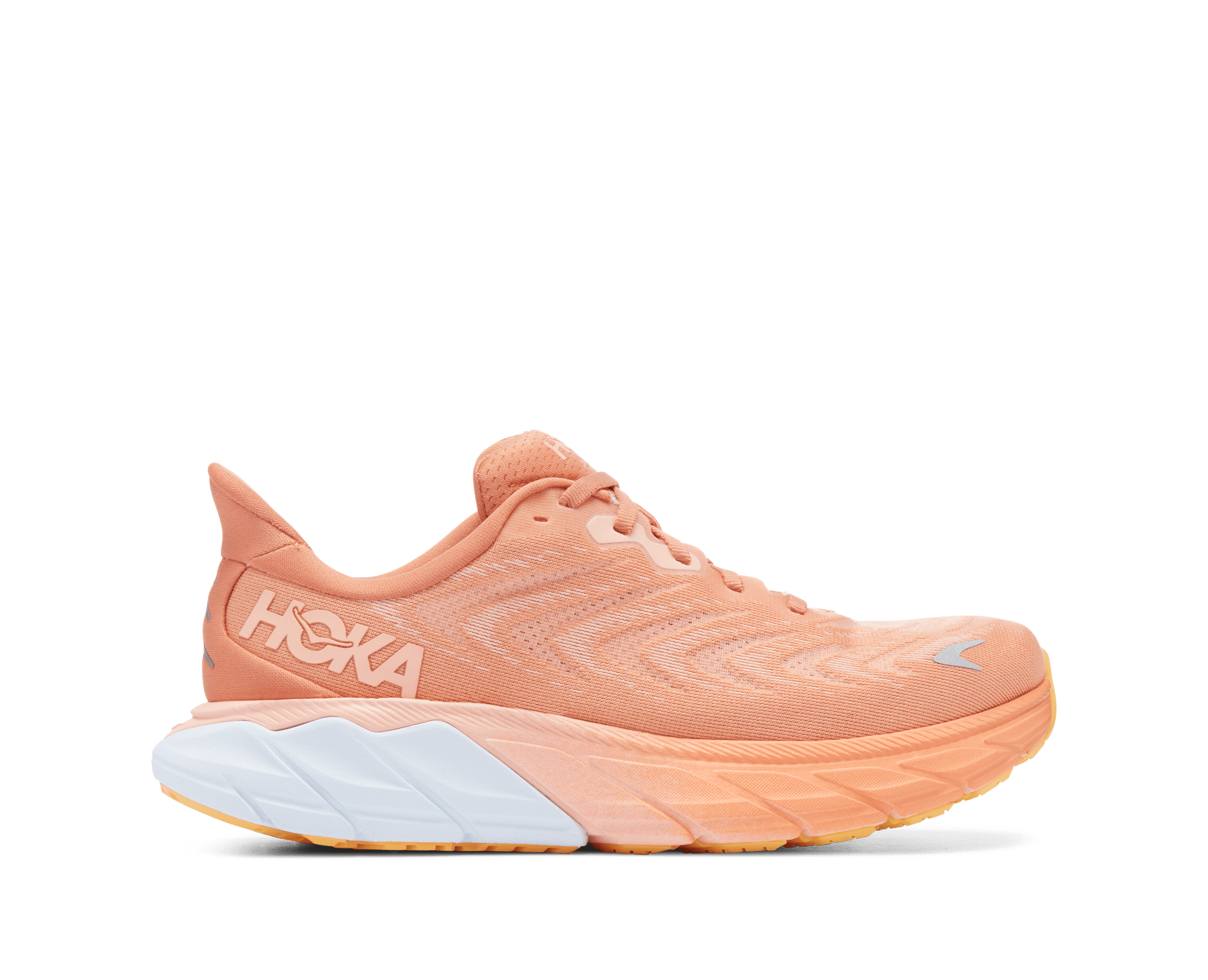 Lateral view of the Women's Arahi 6 in the color SUN BAKED / SHELL CORAL