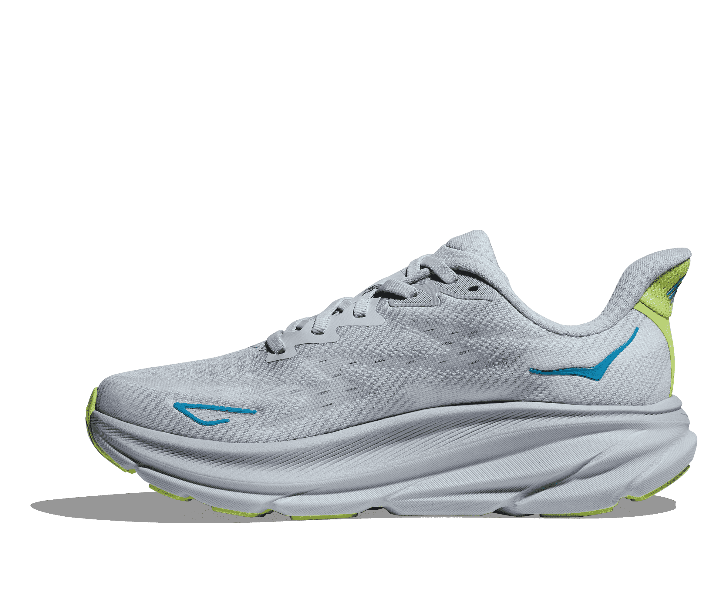 The medial side of the Clifton 9 has a very small Hoka logo close to the heel