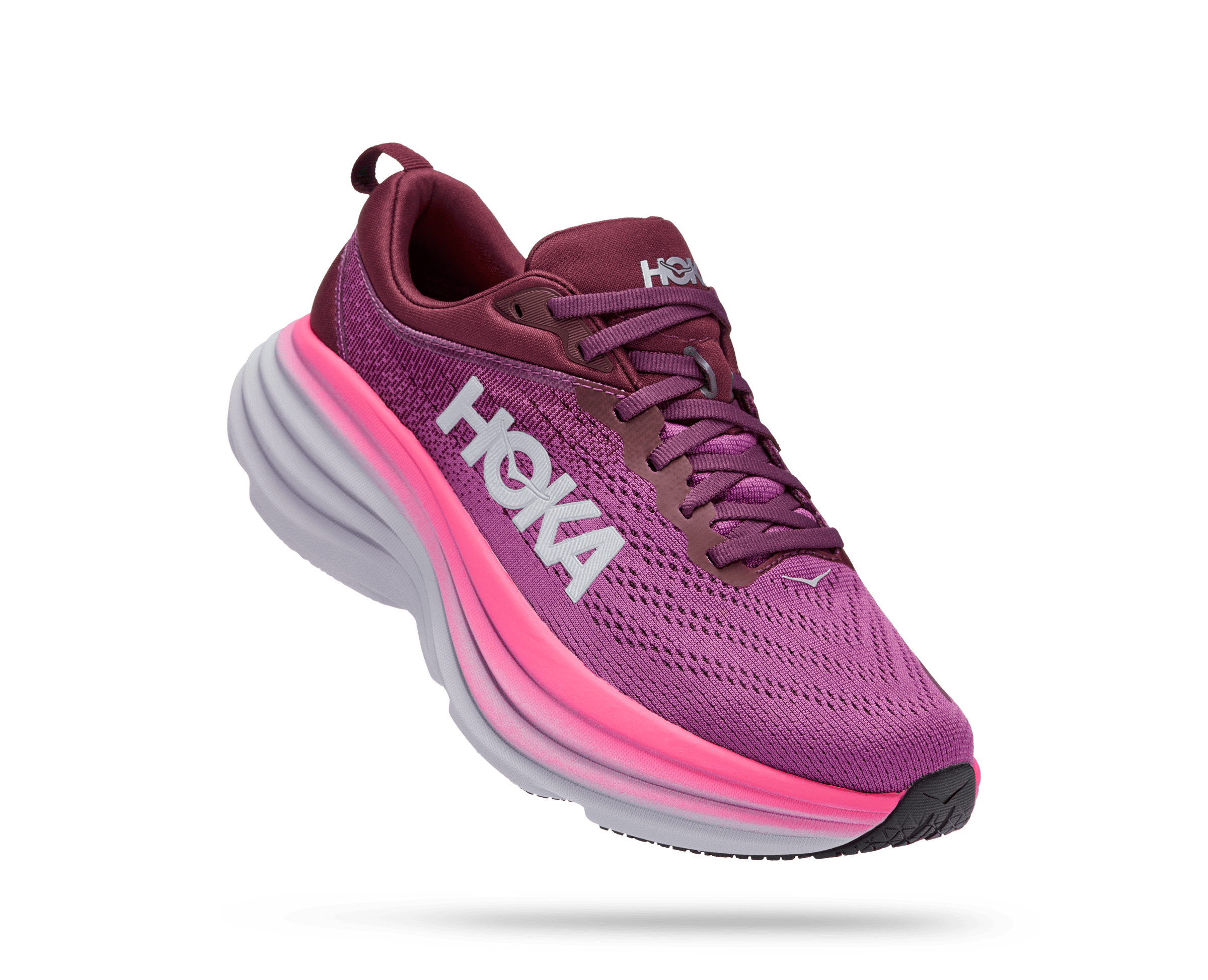 Front angle view of the Women's Bondi 8 in Beautyberry/Grape Wine