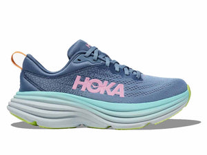 Blue running shoe with 'Hoka' branding on a white background