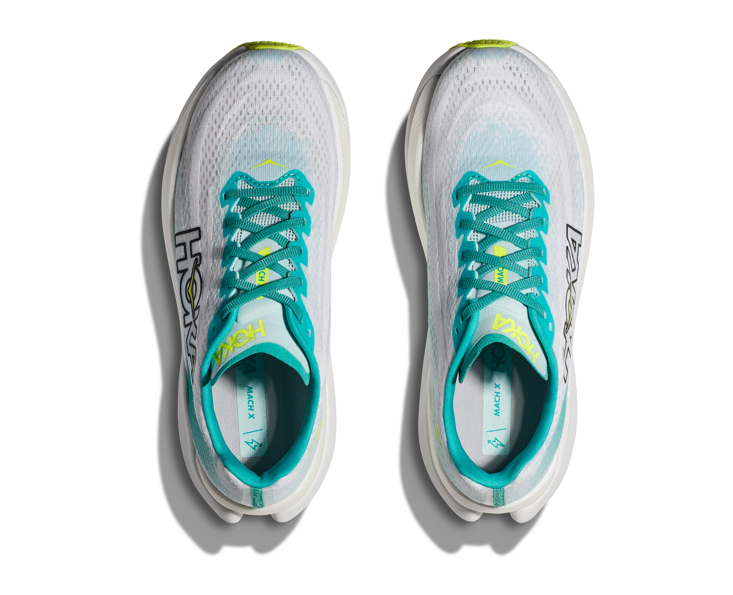 Top view of the Women's Mach X by HOKA in the color White/Blue Glass