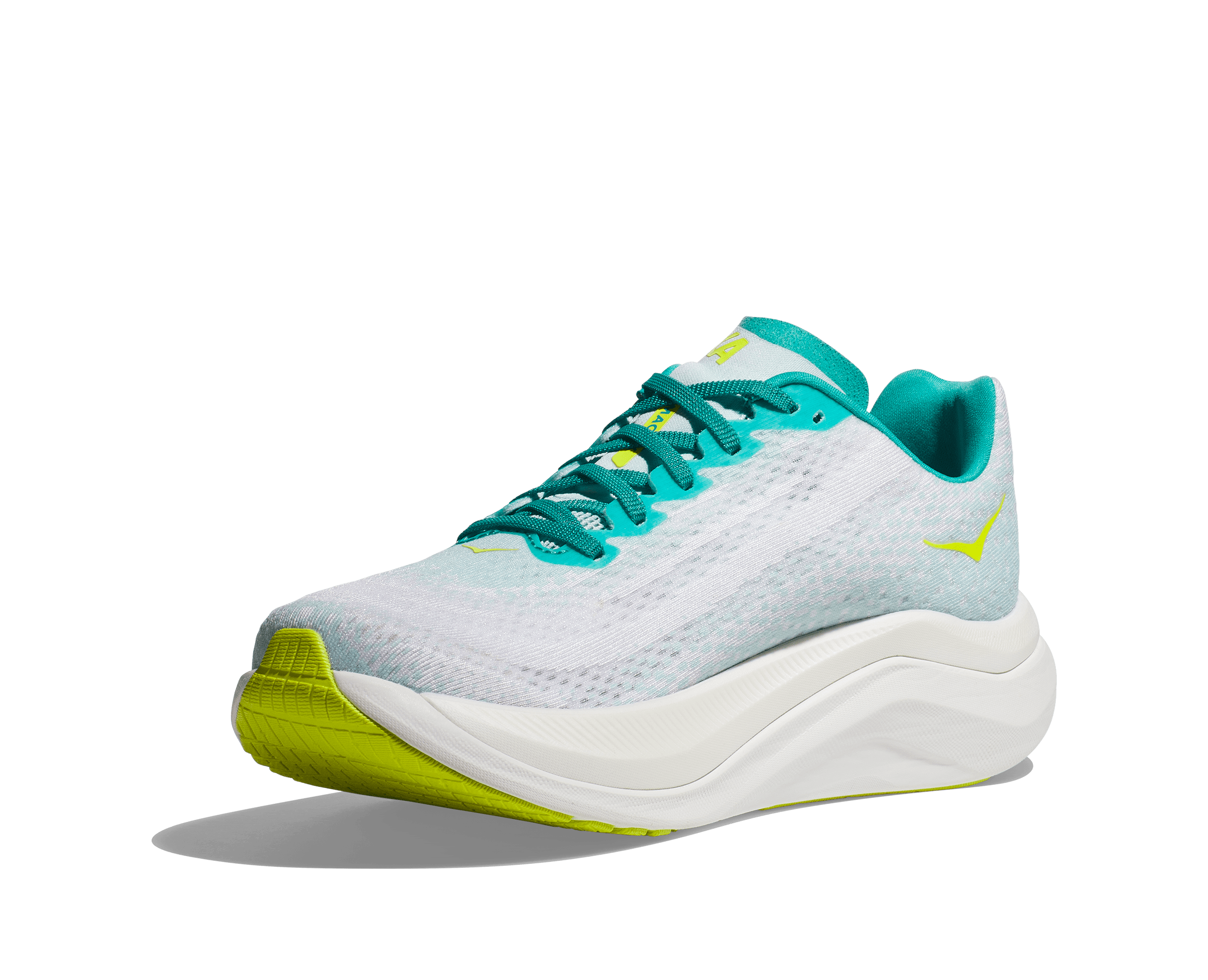 Medial view of the Men's Mach X from HOKA in the color White/Blue Glass