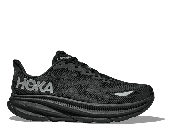 This Clifton 9 GTS has a black upper and black midsole. 