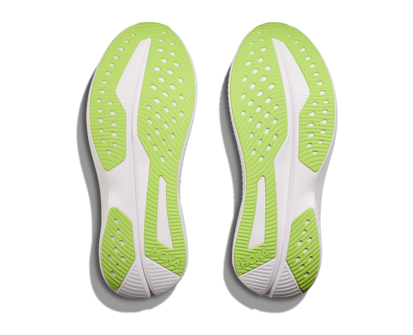 Lime green rubber is used on the outsole which covers most of the toe and some of the heel. 